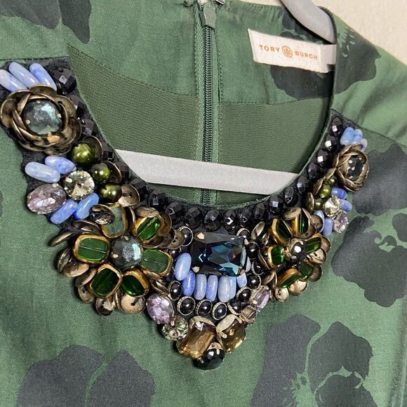 Tory Burch Silk Green Top Blouse Сrystallized Size 2 - Picture 9 of 11